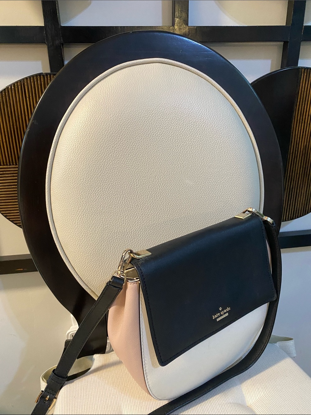 kate spade Two-Tone Black, Cream & Pink Crossbody Saddle Bag - Picture 3 of 7